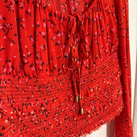 Free People Lolita Red Floral Print Ruffled Top - Size Large - Picture 7 of 14